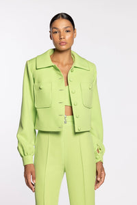 HerTrove-Bright green crop top paired with pants and bolero