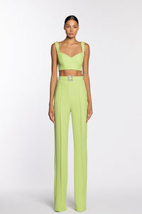 HerTrove-Bright green crop top paired with pants and bolero