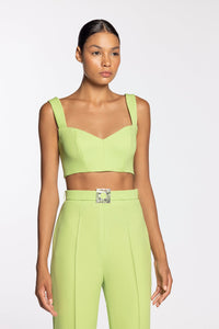 HerTrove-Bright green crop top paired with pants and bolero