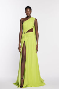 HerTrove-One shoulder draped chiffon dress