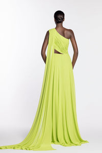 HerTrove-One shoulder draped chiffon dress