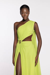 HerTrove-One shoulder draped chiffon dress