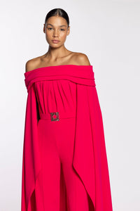 HerTrove-Crepe jumpsuit featuring draped collar