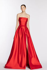 HerTrove-Side slit strapless mikado dress