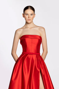 HerTrove-Side slit strapless mikado dress
