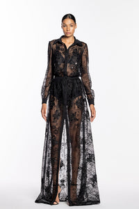 HerTrove-front slit semi sheer lace dress