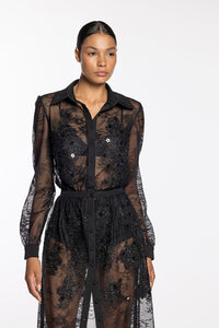 HerTrove-front slit semi sheer lace dress