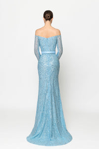Her Trove - Fully beaded off shoulder gown