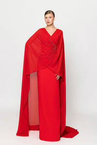 Her Trove - Crepe dress with overlapped embellished cape