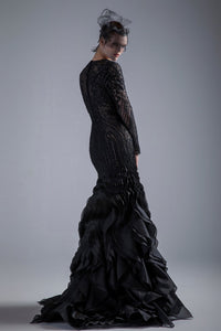 Deep V long sleeves fully beaded gown - HerTrove
