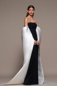 Strapless Column Gown with Cape - HerTrove