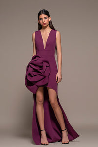 Plunging Neckline High-Low Dress - HerTrove