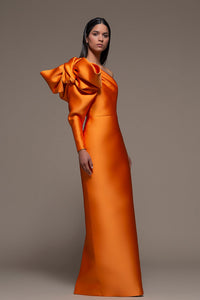 One Bow Shoulder Columns Gown - HerTrove