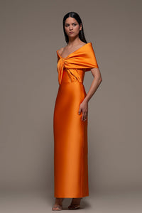Off shoulder draped bodice tea length Dress - HerTrove