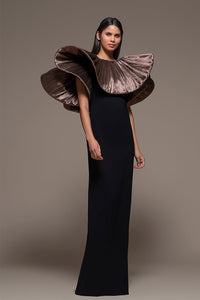 Sculpted neckline column silhouette dress - HerTrove