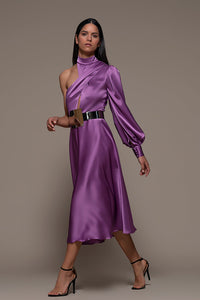 One Sleeve Cross Shoulder Midi Dress - HerTrove