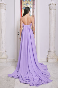 Built in corseted dress featuring Swarovski crystals and feather details - HerTrove