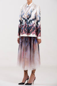 Her Trove - Shirt with printed jacket and skirt set