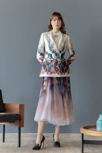 Her Trove - Shirt with printed jacket and skirt set