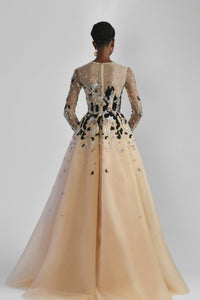 Her Trove - Skin tulle gold and black beaded dress