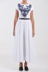 Her Trove - Blue printed belted linen dress
