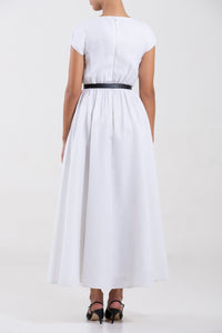 Her Trove - Blue printed belted linen dress