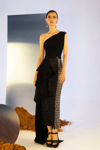 Her Trove - One shoulder crepe beaded dress