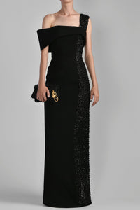 Her Trove - Asymmetrical shoulders beaded dress