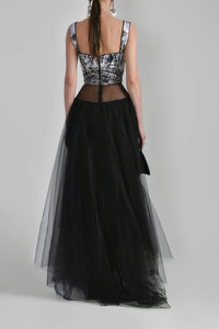 Her Trove - Satin printed crop top with tulle skirt