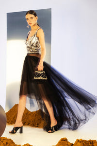 Her Trove - Satin printed crop top with tulle skirt