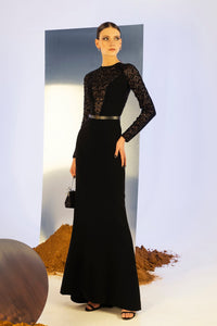 Her Trove - Crystal beaded canton crepe dress