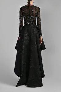 Her Trove - High-low brocade beaded dress