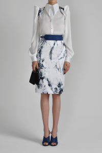 Her Trove - Hip level silk shirt with printed skirt