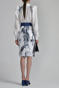 Her Trove - Hip level silk shirt with printed skirt