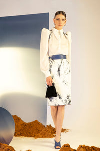Her Trove - Hip level silk shirt with printed skirt