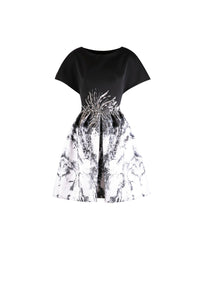 Her Trove - Printed Satin short dress with beading