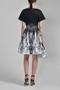 Her Trove - Printed Satin short dress with beading