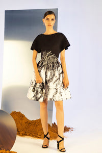 Her Trove - Printed Satin short dress with beading
