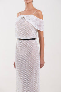 Her Trove - Blouson top belted beaded dress