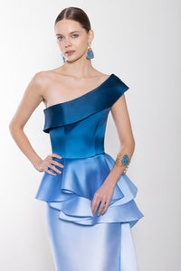 HerTrove-One shoulder ruffled gradient dress