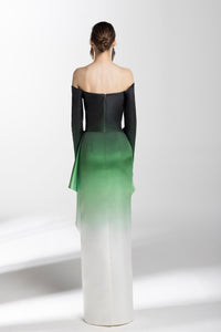 HerTrove-Ruffled waistline off shoulder gradient dress