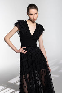 HerTrove-Beaded crepe and tulle polka dot dress