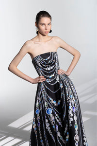 HerTrove-Strapless printed mikado gown