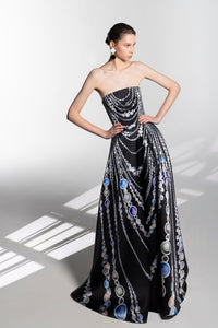 HerTrove-Strapless printed mikado gown