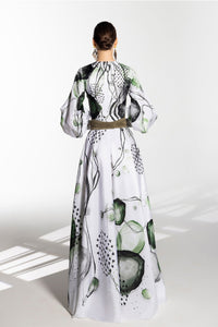 HerTrove-Bell sleeves printed taffeta dress