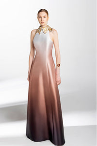 HerTrove-Beaded collar gradient mikado dress