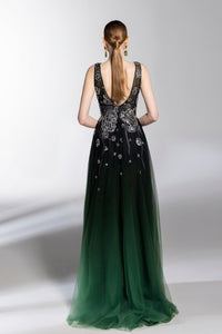 HerTrove-Plunging neckline fradient beaded dress