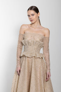 HerTrove-Skin tulle embroidered off shoulder dress