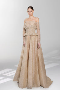 HerTrove-Skin tulle embroidered off shoulder dress