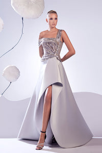 HerTrove-Embroidered bodice satin dress